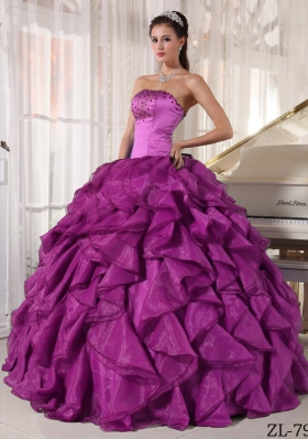 Eggplant Purple Strapless Beading Quinceanera Dress with Ruffles