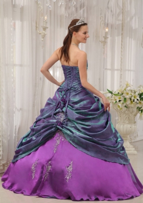 Elegant Purple Ball Gown Strapless Appliques Quinceanera Gowns Dresses