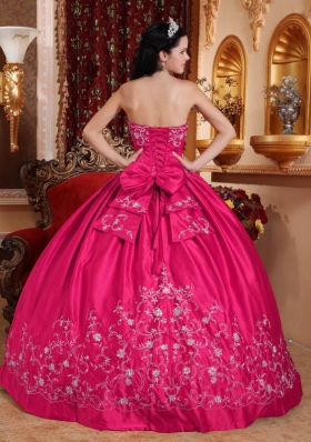 Hot Pink Ball Gown Strapless Quinceanera Dress with Taffeta Embroidery