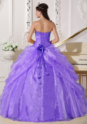 Lilac Ball Gown Strapless Embroidery with Beading Pick-ups Quinceanera Gowns