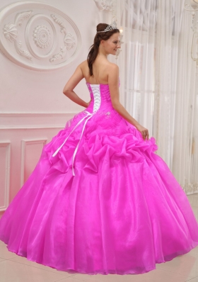 Puffy Hot Pink Strapless 2014 Quinceanera Dress with Beading