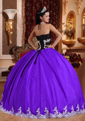 Purple Ball Gown Halter Top Appliques Dresses For a Quince with Ruffles