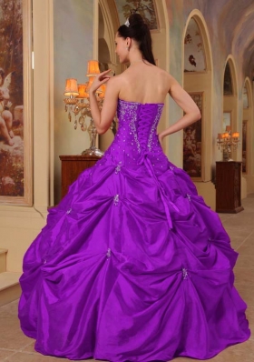 Purple Ball Gown Strapless Beading and Pick-ups Quinceanera Gown