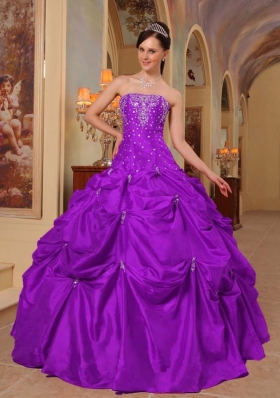 Purple Ball Gown Strapless Beading and Pick-ups Quinceanera Gown