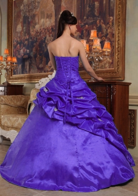 Purple Ball Gown Sweetheart Sweet 16 Dresses with Appliques and Pick-ups