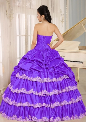 Purple Beaded Appliques and Pick-ups Quinceanera Dresses Gowns For Custom Made