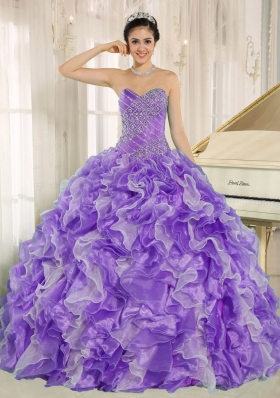 Purple Beaded Bodice and Ruffles Exclusive For 2014 Quinceanera Gowns
