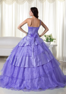 Purple One Shoulder Beading Dress For Quinceaneras with Ruffled Layers