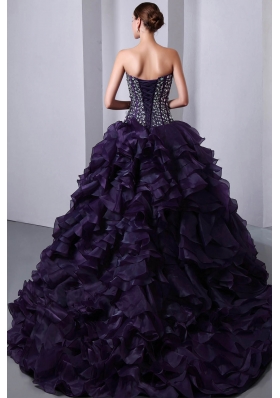 Purple Princess Sweetheart Beading and Ruffles Quinceanea Dress