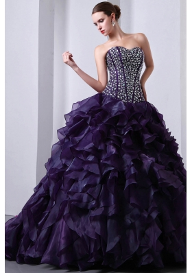 Purple Princess Sweetheart Beading and Ruffles Quinceanea Dress