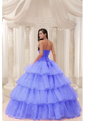 Purple Sweetheart Beaded and Layers Ball Gown Quinceanera Dress