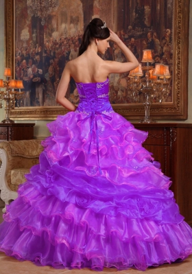 Purple Sweetheart Beading Custom Made Quinceanera Dress with Pick-ups