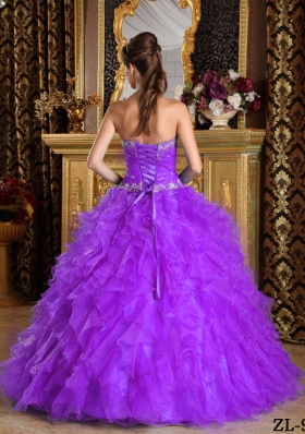 Purple Sweetheart Ruffles and Appliques Dresses For a Quinceanera