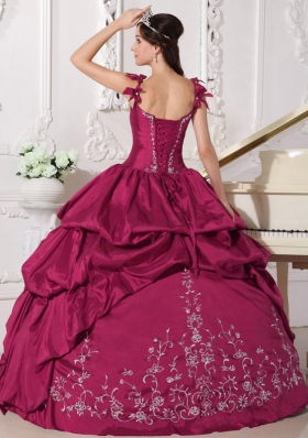 Red Ball Gown Straps Quinceanera Dress with Taffeta Embroidery