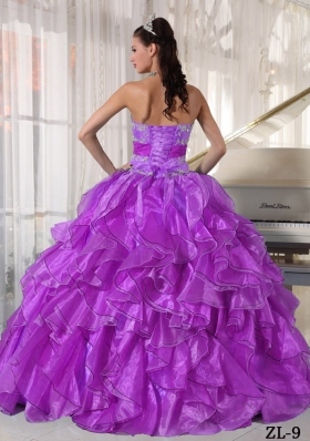 Strapless Ball Gown Appliques 2014 Quinceanera Dress with Ruffles