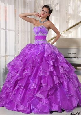 Strapless Ball Gown Appliques 2014 Quinceanera Dress with Ruffles