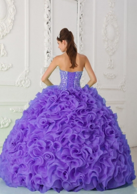 Strapless Organza Purple Quinceanera Gowns with Beading and Ruffles