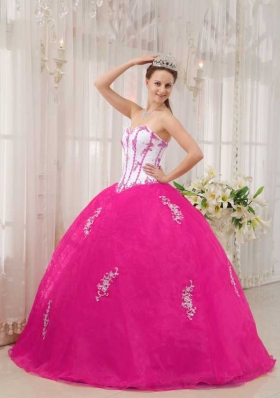 White and Hot Pink Ball Gown Sweetheart Quinceanera Dress with Taffeta Appliques