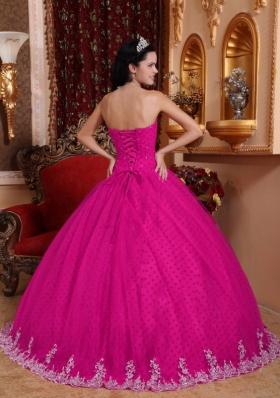 2014 Coral Red Ball Gown Strapless Quinceanera Dress with Tulle Lace Appliques