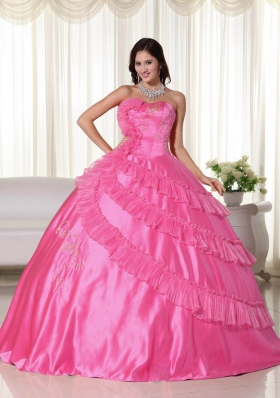 2014 Spring Ball Gown Strapless Quinceanera Dress with Taffeta Embroidery