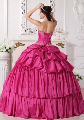 2014 Spring Hot Pink Ball Gown Sweetheart Quinceanera Dress with Taffeta Beading