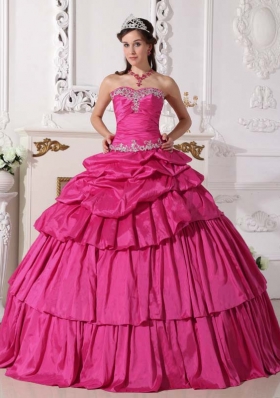 2014 Spring Hot Pink Ball Gown Sweetheart Quinceanera Dress with Taffeta Beading