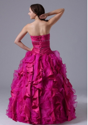 Ball Gown Fuchsia Quinceanera Dress  with Ruffles Beaded Decorate Bust