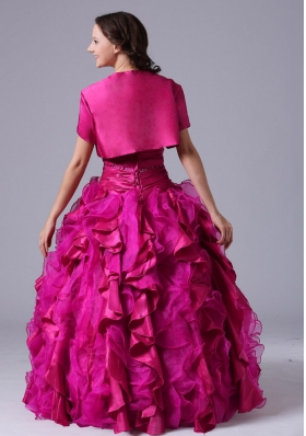 Ball Gown Fuchsia Quinceanera Dress  with Ruffles Beaded Decorate Bust