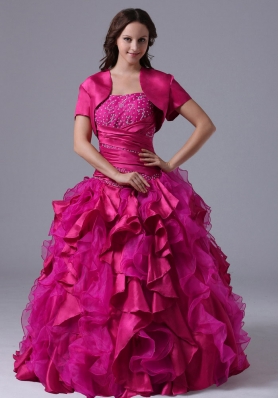 Ball Gown Fuchsia Quinceanera Dress  with Ruffles Beaded Decorate Bust