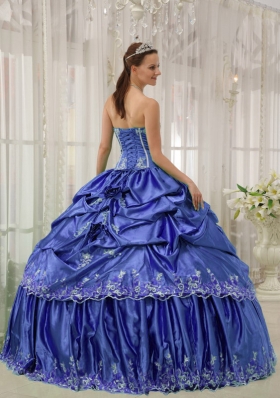 Blue Strapless Beading and Applique Discount Sweet Sixteen Dresses