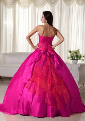 Coral Red Ball Gown Strapless Quinceanera Dress with Ruched