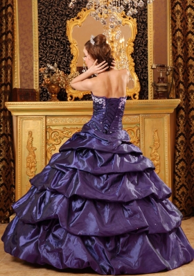 Fashionable Sweetheart Taffeta Appliques Purple Sweet 16 Dresses