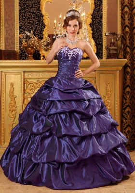 Fashionable Sweetheart Taffeta Appliques Purple Sweet 16 Dresses
