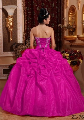 Fuchsia Ball Gown Sweetheart Quinceanera Dress with  Organza Appliques