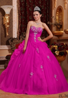 Fuchsia Ball Gown Sweetheart Quinceanera Dress with  Organza Appliques