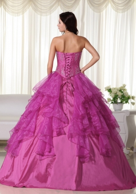 Fuchsia Ball Gown Sweetheart Quinceanera Dress with  Organza Embroidery