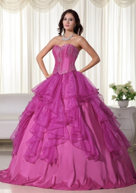 Fuchsia Ball Gown Sweetheart Quinceanera Dress with  Organza Embroidery