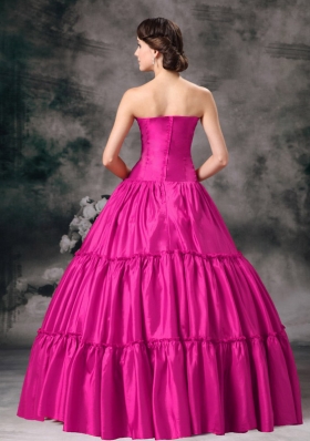 Hot Pink Ball Gown StraplessQuinceanera Dress with Taffeta Ruched