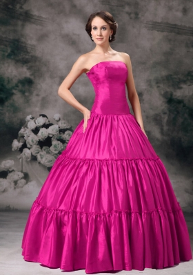Hot Pink Ball Gown StraplessQuinceanera Dress with Taffeta Ruched