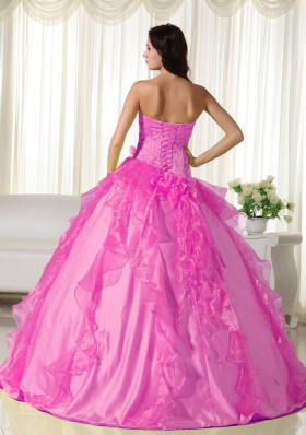 Hot Pink Ball Gown Sweetheart Quinceanera Dress with  Taffeta Embroidery