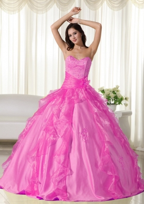 Hot Pink Ball Gown Sweetheart Quinceanera Dress with  Taffeta Embroidery
