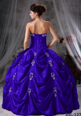 New Style Strapless Taffeta Appliques Quinceanera Gowns