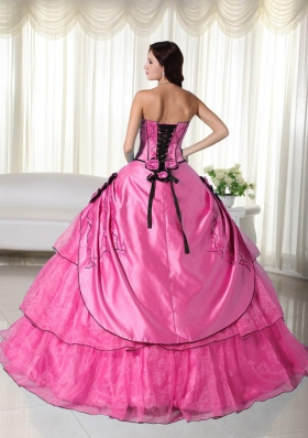 Puffy Beading Hot Pink Quinceanera Dresses with Strapless