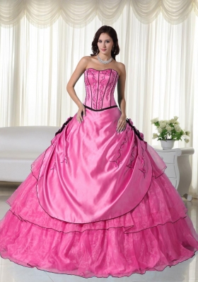 Puffy Beading Hot Pink Quinceanera Dresses with Strapless