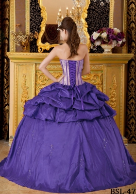 Purple Ball Gown Strapless Appliques Quinceanera Dresses with Pick-ups