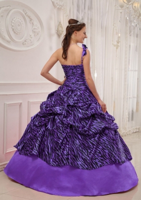 Purple One Shoulder Zebra Appliques and Pick-ups Sweet 16 Dresses