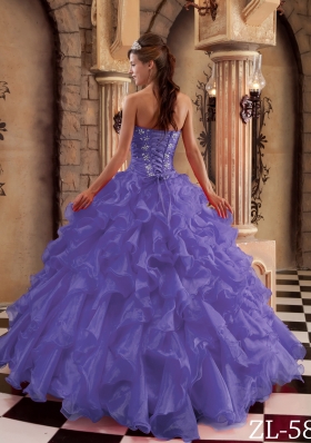 Purple Princess Sweetheart Organza Ruffles Dresses For a Quince