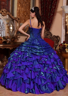 Purple Spaghetti Straps Sweet Sixteen Dresses with Ruffles and Beading