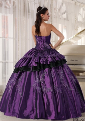 Purple Strapless Taffeta Sweet Sixteen Dresses with Beading