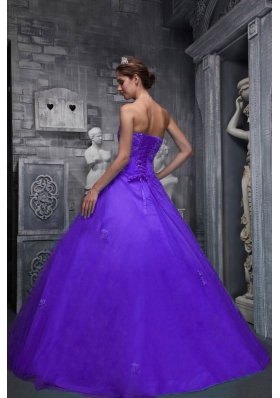 Purple Sweetheart Beading and Appliques Custom  Made Quinceanera Dress